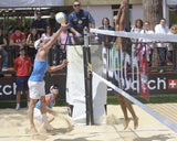 Impianto Beach Volley  in acciaio a telescopio con bussola tridimensionale a norma F.I.V.B. dotato di 6 pali in legno mod. Montecarlo Art. 5500