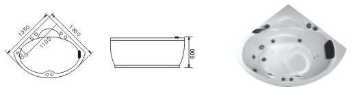 VASCA IDROMASSAGGIO ANGOLARE A021 cm. 135X135X60