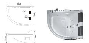 VASCA IDROMASSAGGIO ANGOLARE A007 cm. 150x150x68