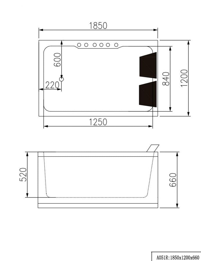 VASCA IDROMASSAGGIO A051 cm. 185x120x66