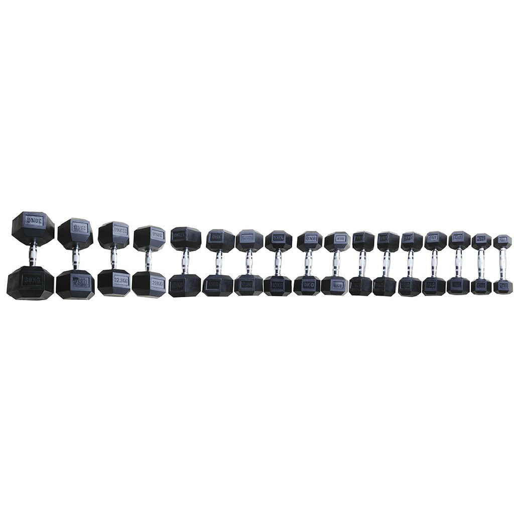 SET COPPIE MANUBRI ESAGONALI GOMMATI DA 2.5 A 25 KG cod MEG-SET25