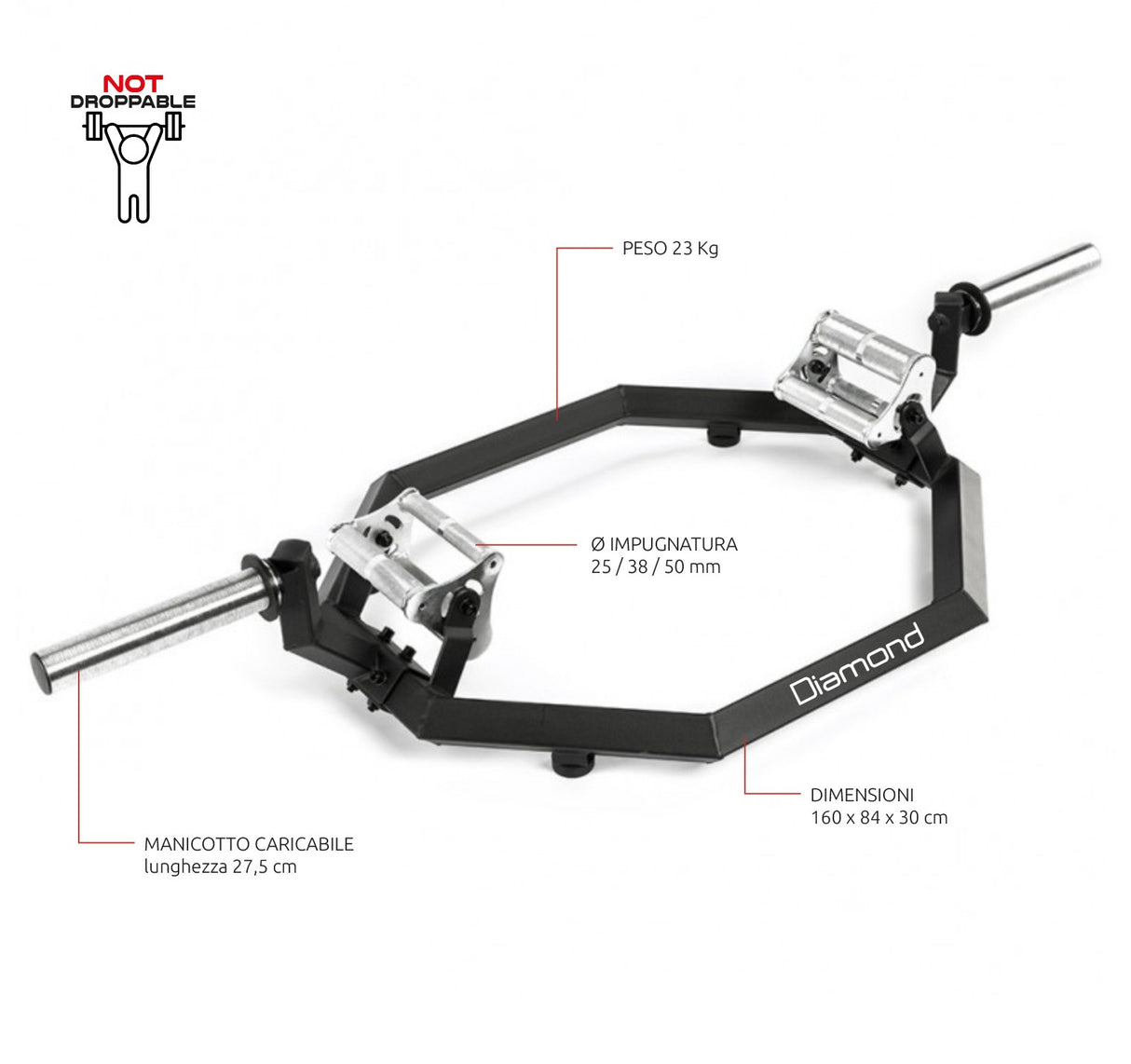 BILANCIERE OLIMPICO ESAGONALE – SHRUG BAR PRO – 300 KG DIAMOND BOED-P