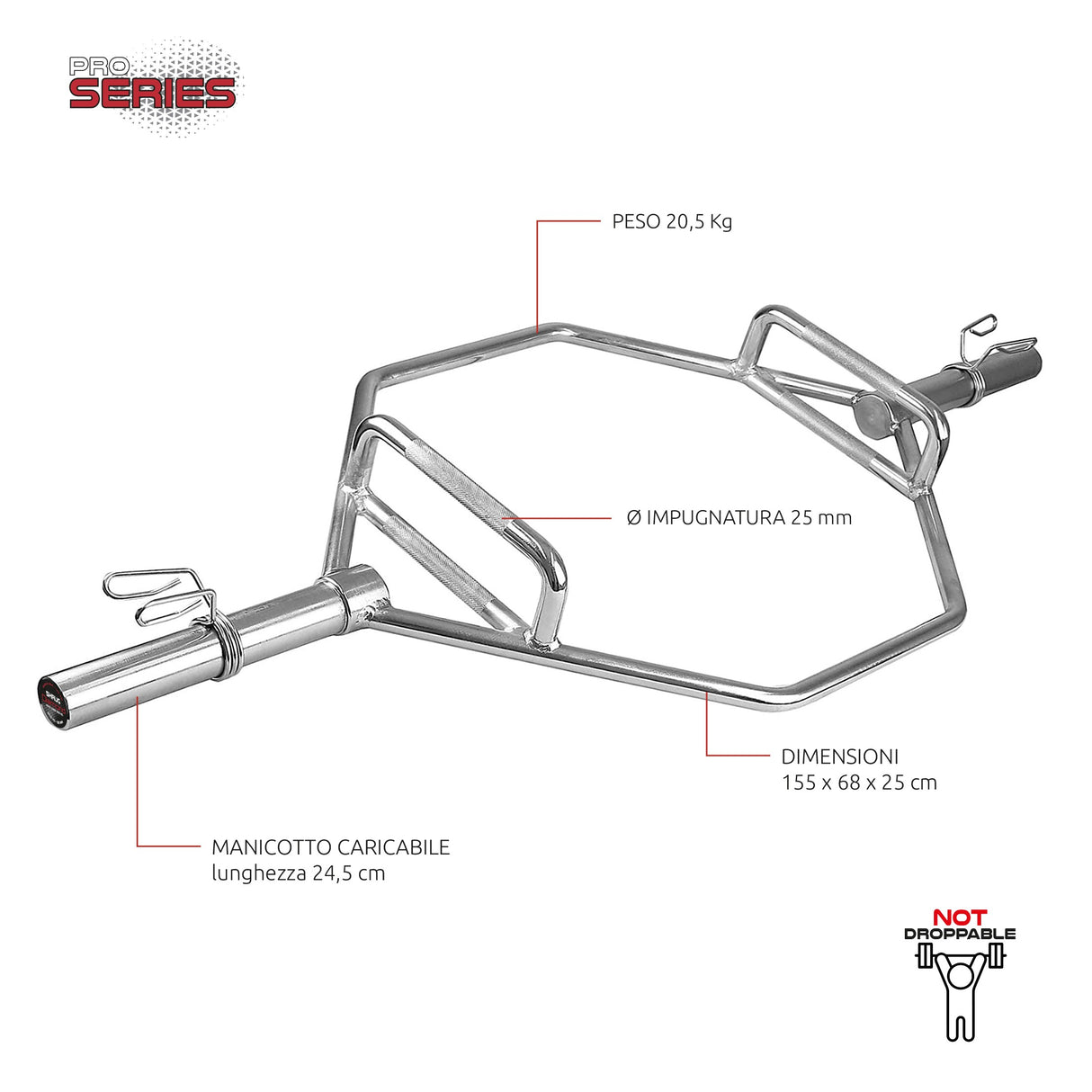 BILANCIERE OLIMPICO ESAGONALE – SHRUG BAR – 200 KG DIAMOND BOEDN