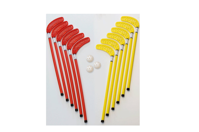 Set unihockey composto di 6 + 6 bastoni e 3 palline S05134