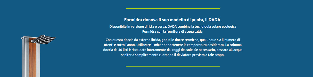 DOCCIA SOLARE IBRIDA FORMIDRA DADA PIU' 40 Litri VERNICE ANTRACITE E ALLUMINIO SPAZZOLATO