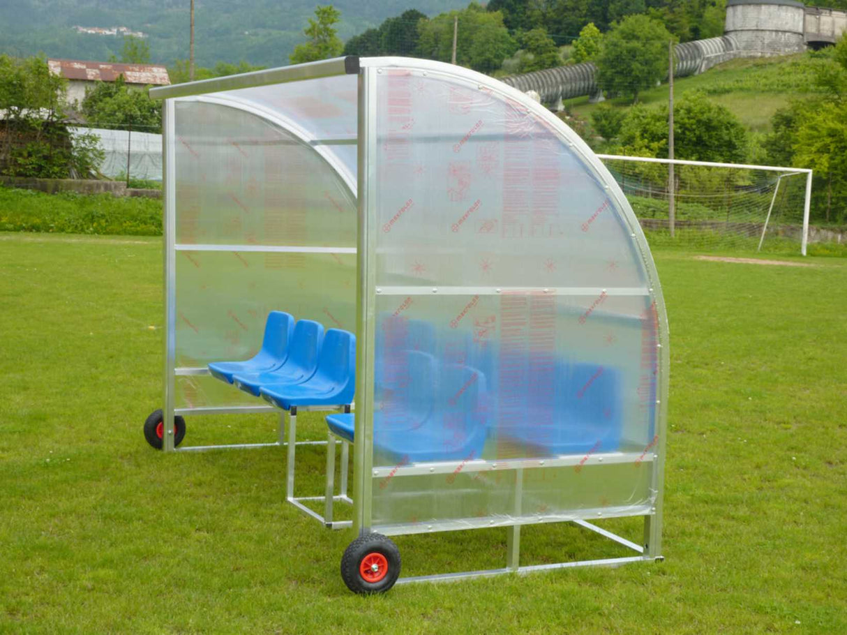 Panchina Bordo Campo Mobile Su Ruote, struttura in alluminio, policarbonato alveolare, lunghezza 3m, posti 11 Art 6293