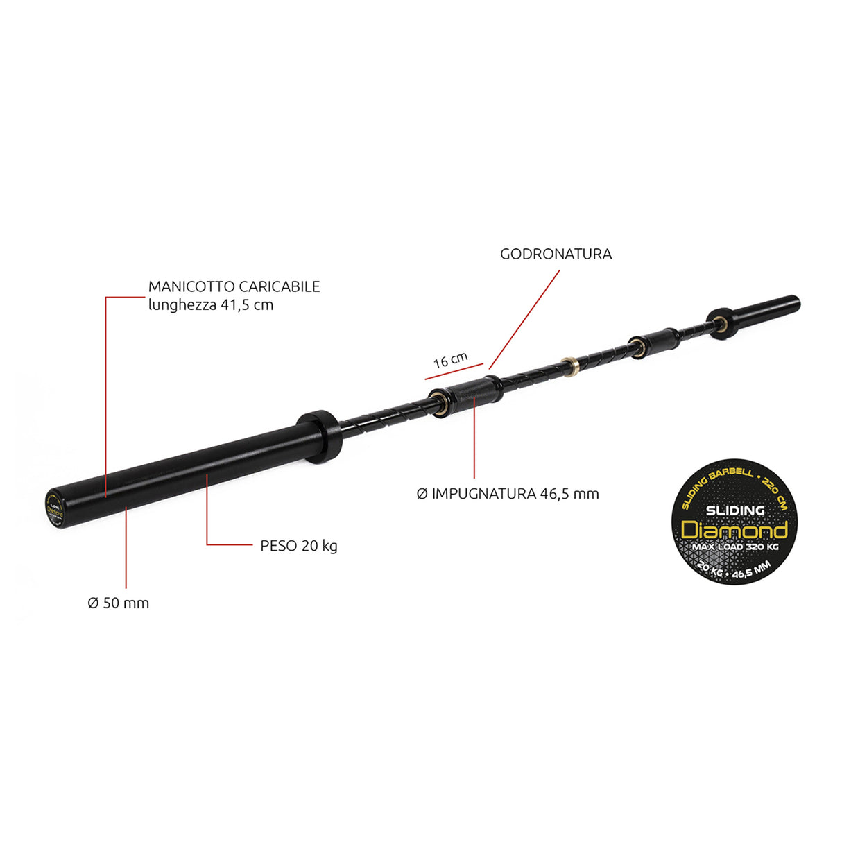 Bilanciere Sliding Grip Carico Max 320 Kg Diamond Cod. BSG
