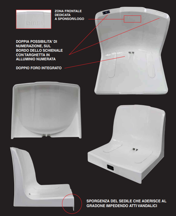 Seduta a scocca monoblocco per impianti sportivi e stadio M2025 versione anti UV (non Ignifugo)