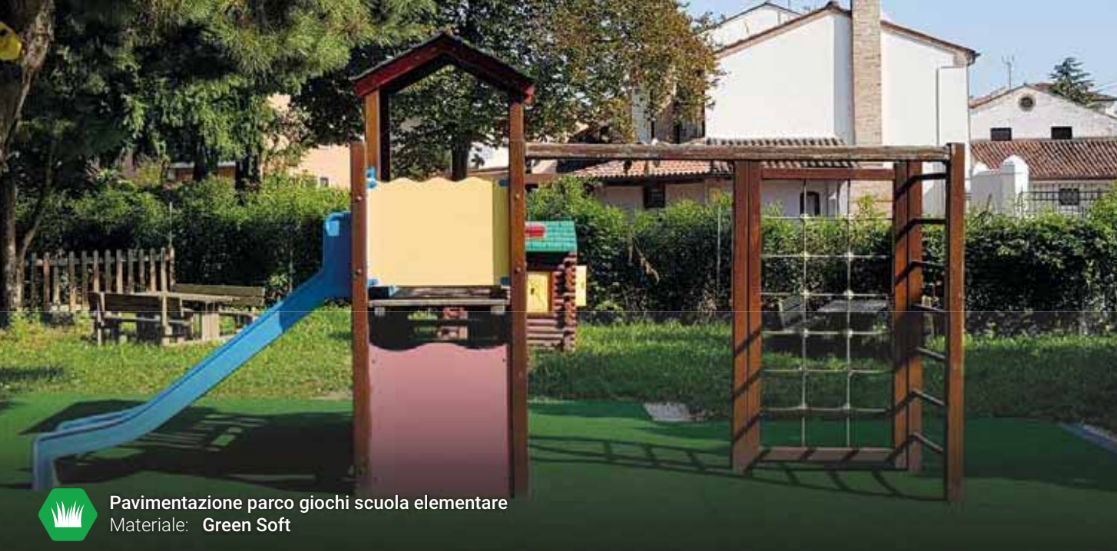 GREEN SOFT  Protezioni di sicurezza in morbida gomma espansa con rivestimento in erba sintetica.