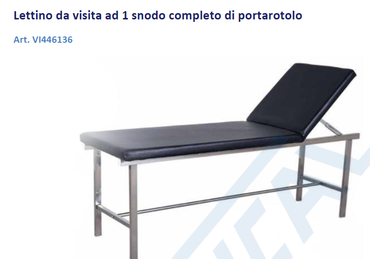 LETTINO DA VISITA AD 1 SNODO IN ACCIAIO INOX  CM190x60xH80  VINC