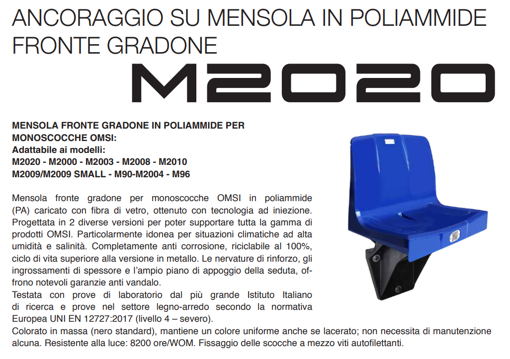 Seduta a scocca monoblocco per impianti sportivi e stadio M2020 versione Ignifugo + anti UV