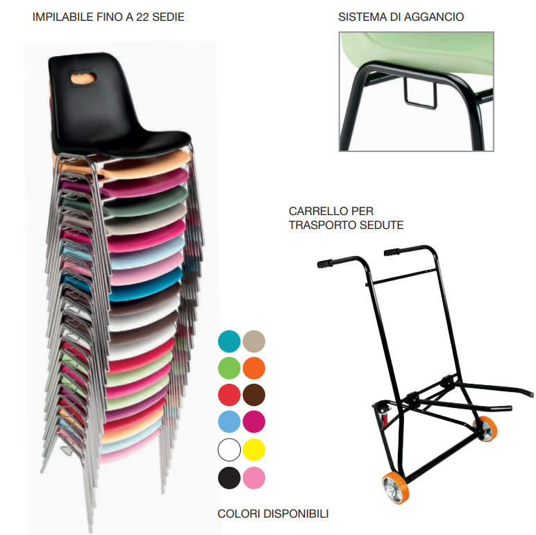 Scocca con schienale per tribuna e sedie D18 Seduta per spazi collettivi