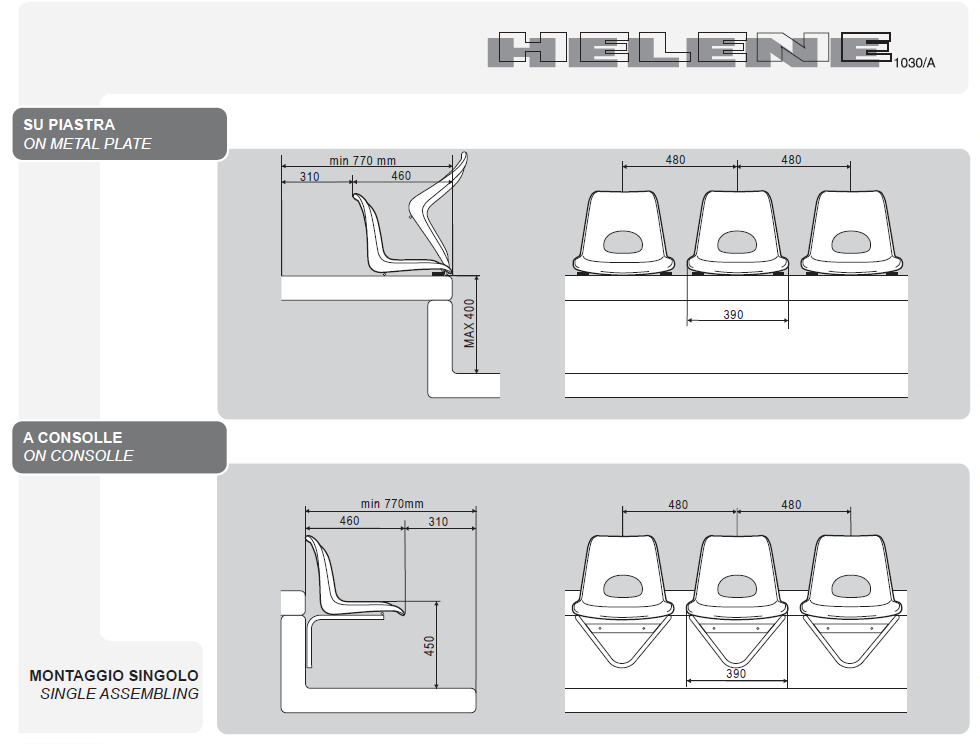 Sedia Completa Helene 1031 leggermente più piccola con foro BERICOP