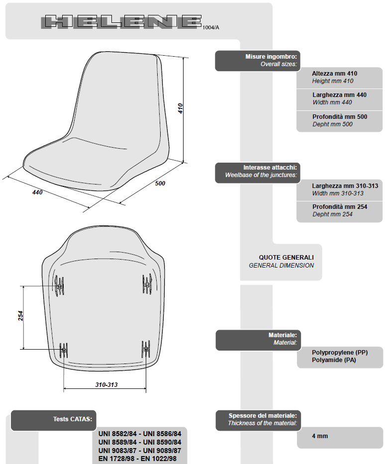 Scocca Helene Codice 1004/A Senza Foro Ignifuga Sedia