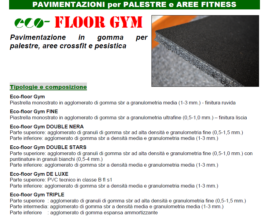 Eco-Floor gym TRIPLE Pavimentazione in gomma per palestre, aree crossfit e pesistica 3 strati a densità differenziate Piastrella bordo dritto mm. 980x980