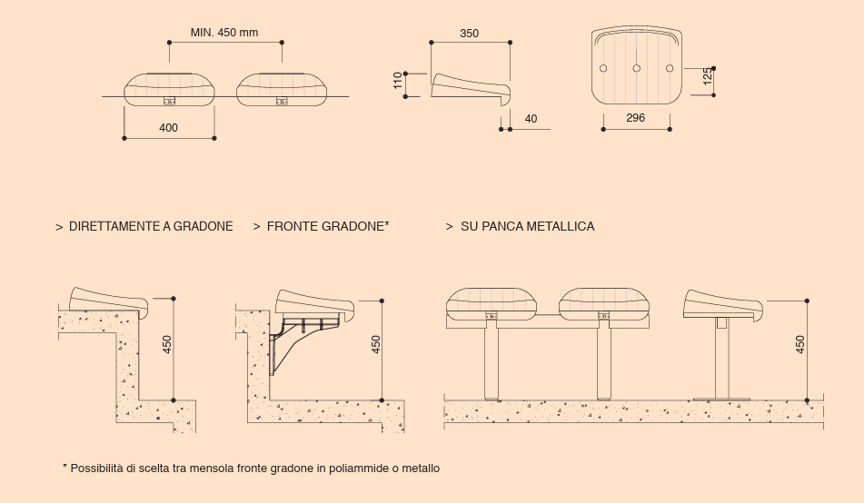 Scocca senza schienale per tribuna Art. C3 (modello M90) seduta monoblocco IGNIFUGA