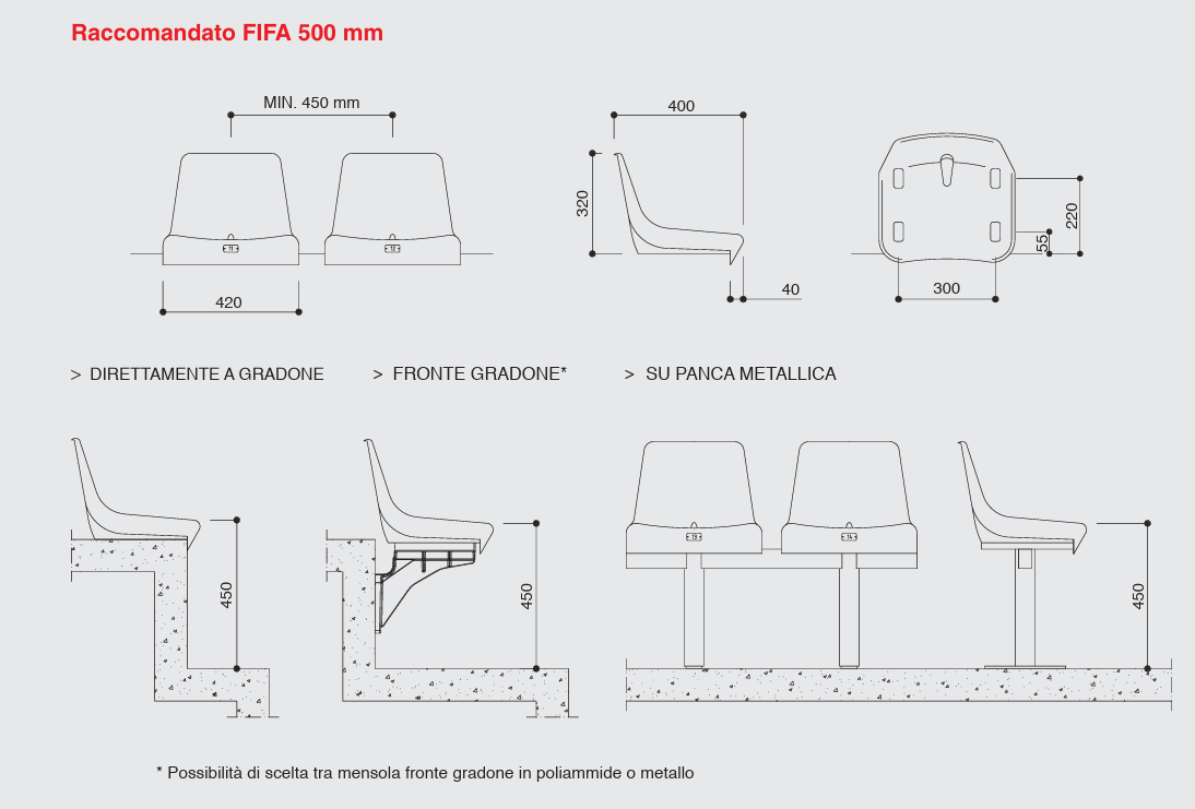 Scocca schienale per tribuna Art. C5 simil M2010 IGNIFUGA