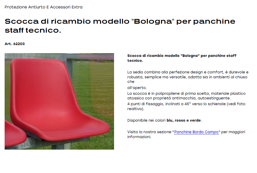 Scocca ricambio mod. Bologna per panchine staff tecnico allenatori ART. 62203 (Simile Mod. Helene)