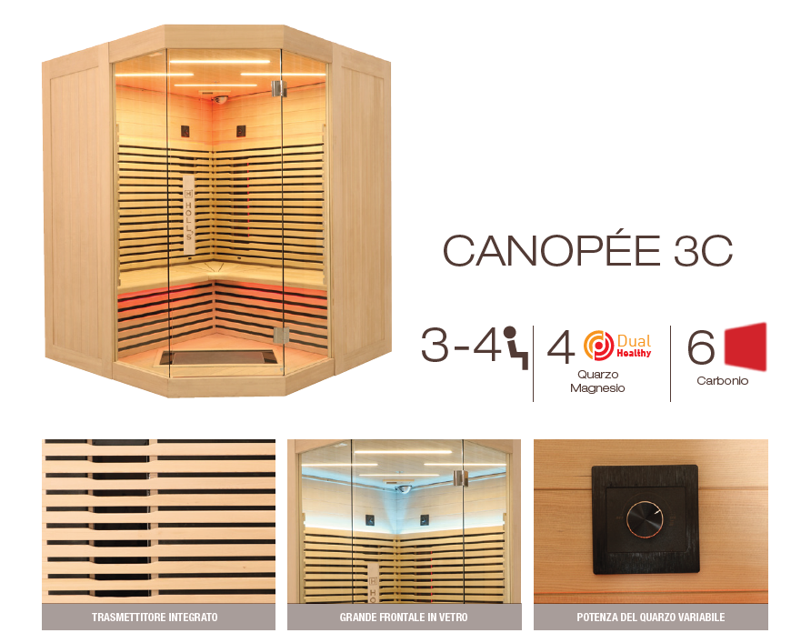 Sauna infrarossi al quarzo Canopèe Angolare 3 posti Costo, Spedizione e Preventivo su richiesta! Cod. HL-CNP03C Tecnologia a infrarossi a tripla cura