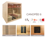 Sauna infrarossi al quarzo Canopèe 6 posti Costo, Spedizione e Preventivo su richiesta! Cod. HL-CNP06 Tecnologia a infrarossi a tripla cura (quarzo / magnesio / carbonio)