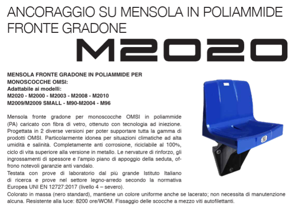 M2020 – Seduta monoblocco per impianti sportivi (anche Versione Ignifuga)