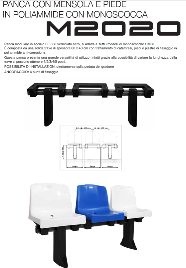 M2020 – Seduta monoblocco per impianti sportivi (anche Versione Ignifuga)