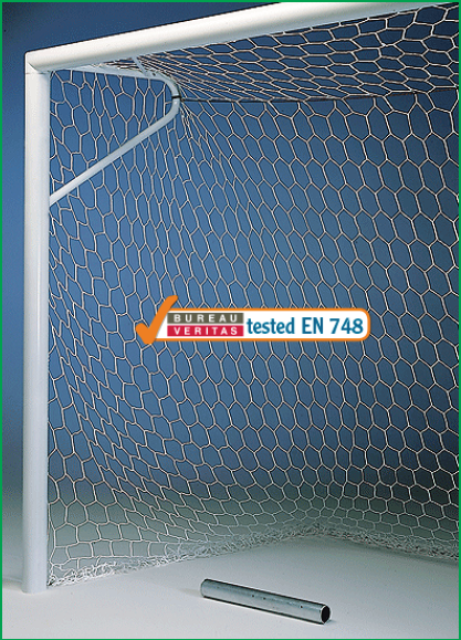Coppia porte calcio a 7 in alluminio dimensioni cm 600x200 modello a bussole con reggirete a gomito Art. S04311