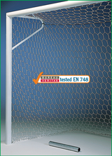Coppia porte calcio a 7 in alluminio dimensioni cm 600x200 modello a bussole con reggirete a gomito Art. S04311