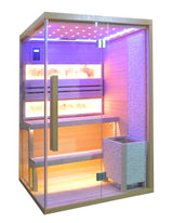 Sauna finlandese N02TDS haloterapia (terapia del sale) e parete posteriore interamente rivestita con mattoni di sale rosa naturale