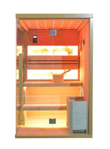 Sauna finlandese N02TDS haloterapia (terapia del sale) e parete posteriore interamente rivestita con mattoni di sale rosa naturale