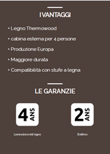 Sauna a Vapore Holl's da esterno Onyxia IN LEGNO THERMOWOOD con vetratura completa (anteriore + posteriore a mezzaluna)