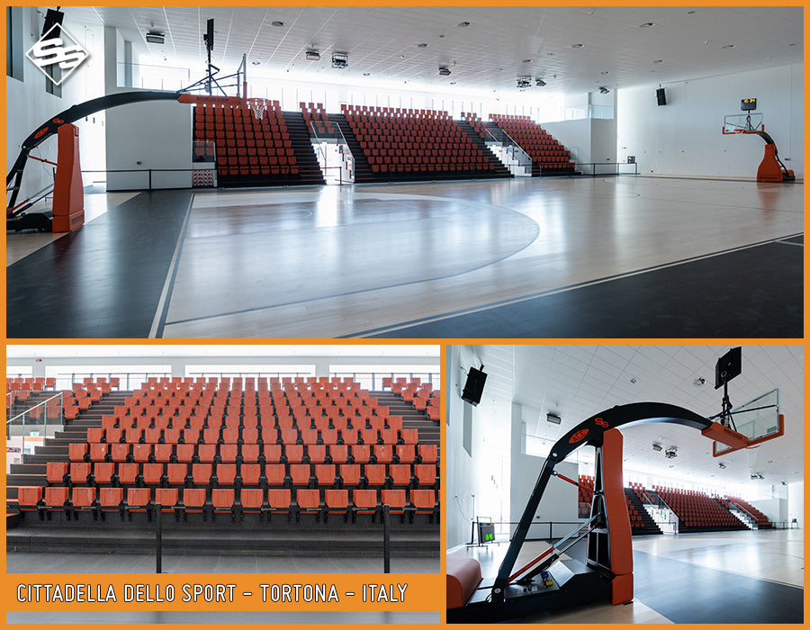 Impianto Basket Hydroplay ACE mobile su ruote, sbalzo cm 325 omologato FIBA per competizioni di 1° livello S04100