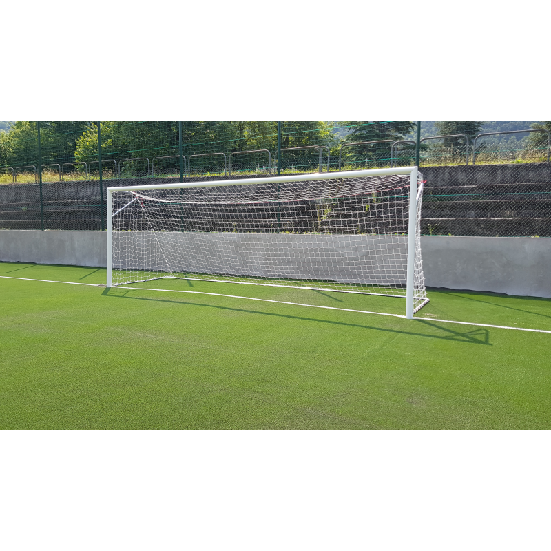 Coppia porte calcio regolamentare in alluminio, 7,32x2,44 m, con bussole Art. F 735