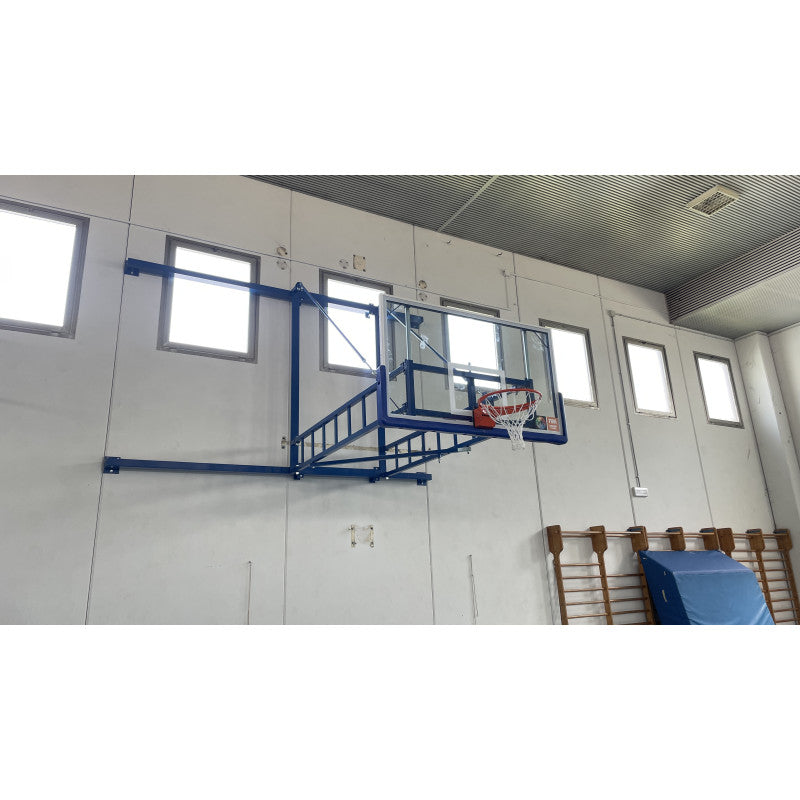 Impianto basket a parete Art. B 653 girevole certificato F.I.B.A sbalzo 320 cm