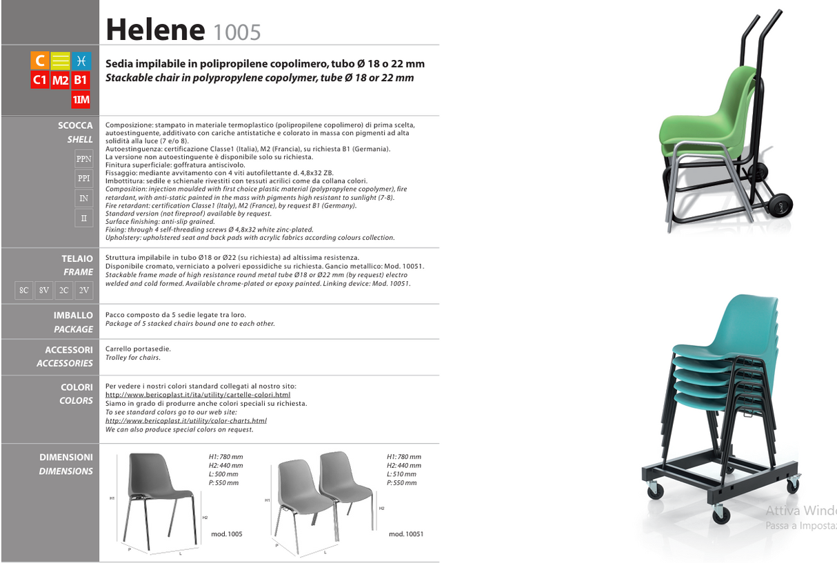 Sedia Completa Helene Modello 1005 NON IGNIFUGA Senza Foro Bericop