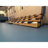 Tribuna telescopica per interni Art. C8 (struttura modulare a gradinate retraibile che si chiude e si apre orizzontalmente per ottimizzare lo spazio interno di palestre, teatri e sale polivalenti)